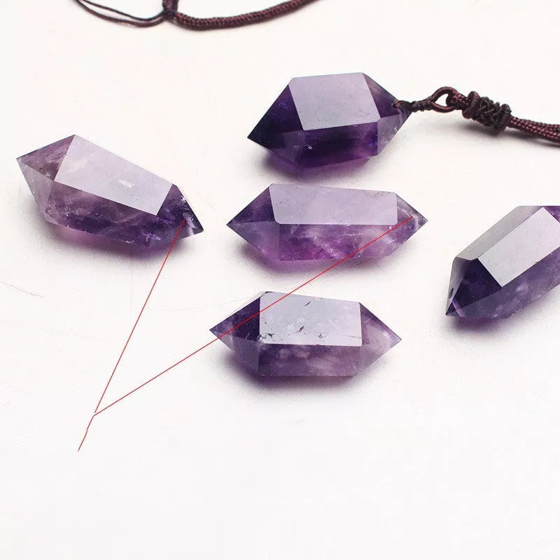 Natural Amethyst Hexagonal Pendant with Korean style geometric design