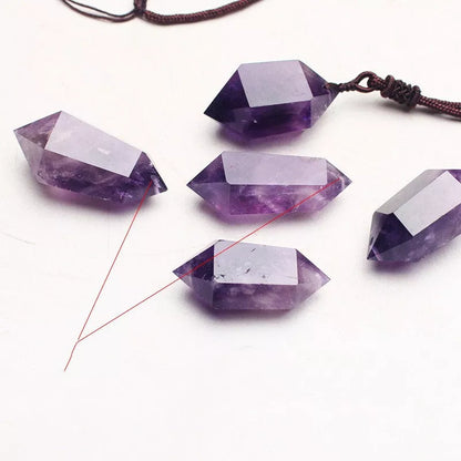 Natural Amethyst Hexagonal Pendant with Korean style geometric design