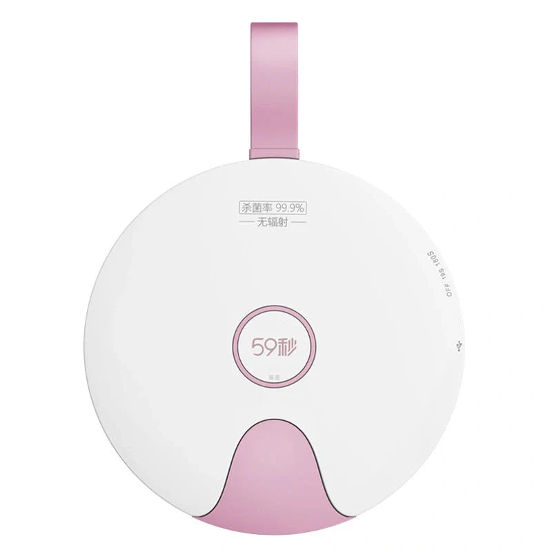 Compact USB-powered baby bottle sterilizer in blue and pink options