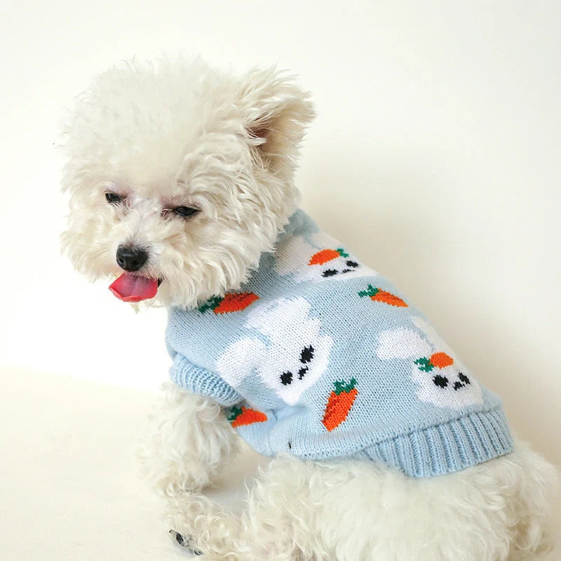 Bowknot hollow knit dog sweater in various colors and patterns