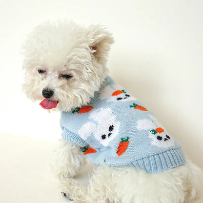 Bowknot hollow knit dog sweater in various colors and patterns