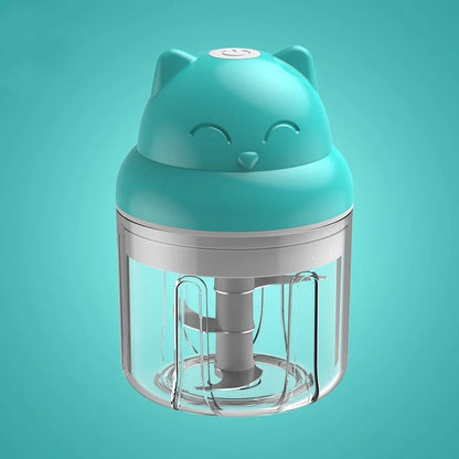 Compact USB electric garlic masher in green, pink, and yellow colors