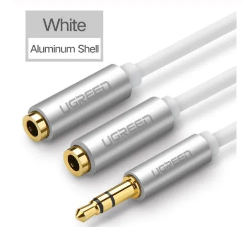 20cm earphone replacement cable with gold 3.5mm connectors in black, grey, and white colour options