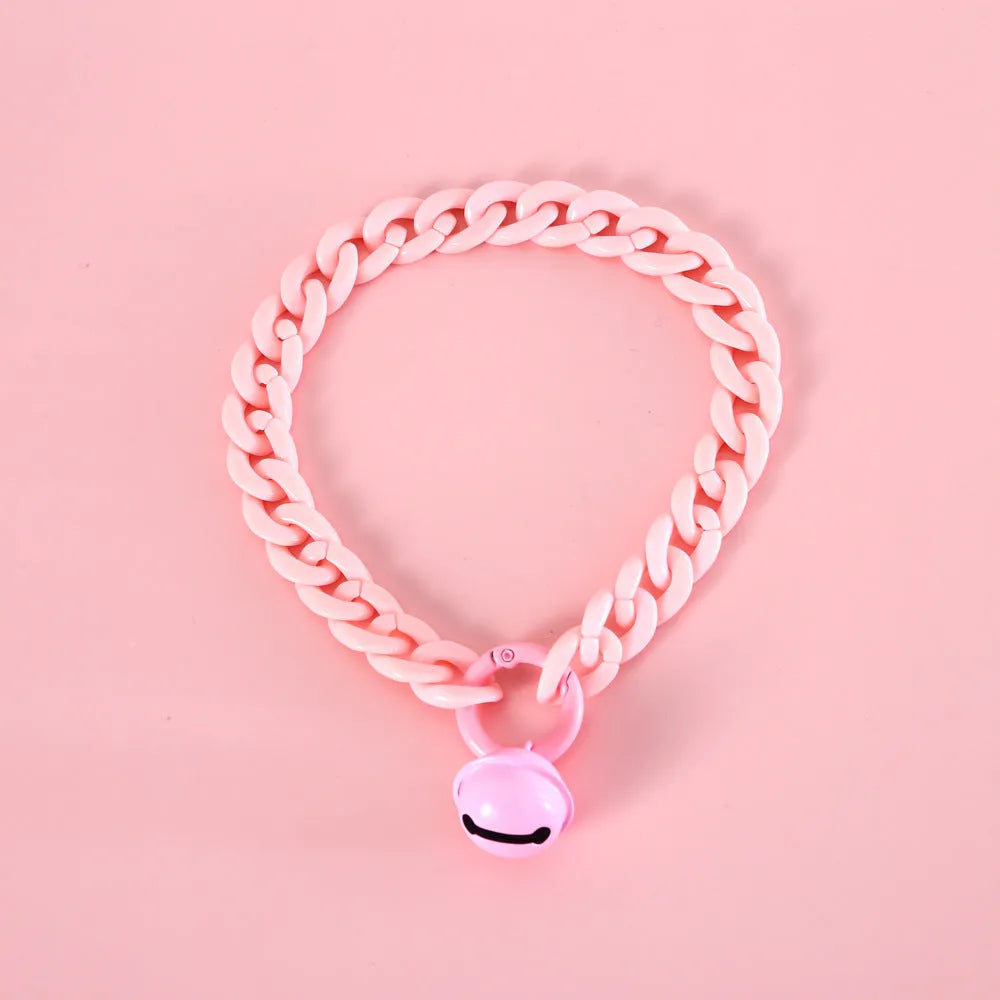 Adjustable plastic pet collar in macaron colours with chain design for cats dogs rabbits