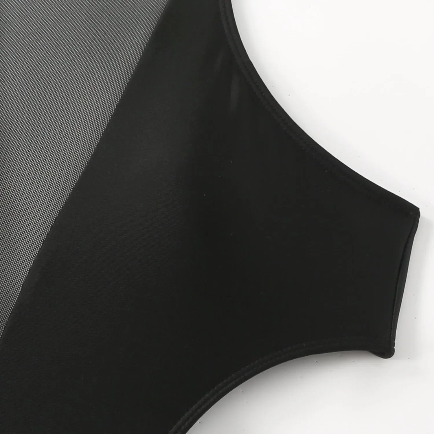 Black women's one-piece swimsuit showing nude back and hollow-out strap design.