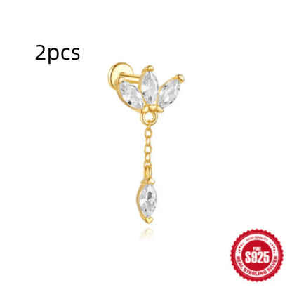 S925 sterling silver water drop shaped earrings with a flat spiral design in a gold electroplated finish.