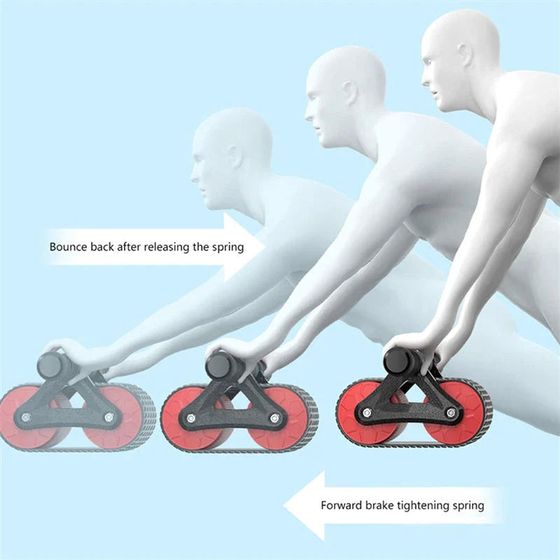 Dual-wheel abdominal roller with sweat-absorbent grip handle for intense core workouts
