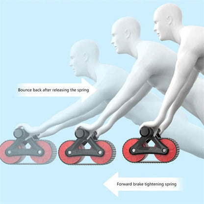 Dual-wheel abdominal roller with sweat-absorbent grip handle for intense core workouts