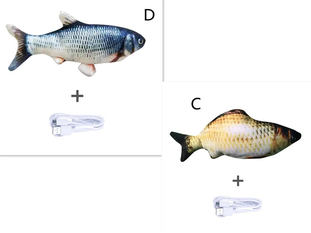 Electronic jumping fish cat toy 30cm length USB rechargeable multicolour PP material