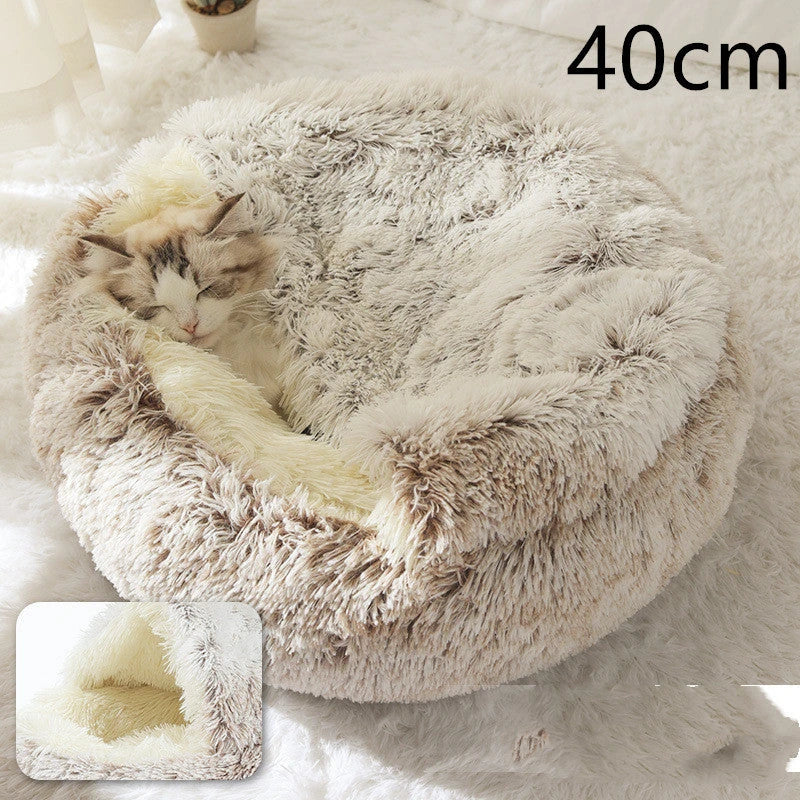 Cozy pet bed with plush and warm fabric for cats and dogs