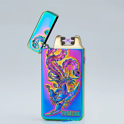 USB charging windproof lighter with ice pattern designs and metal body measuring 73.5mm