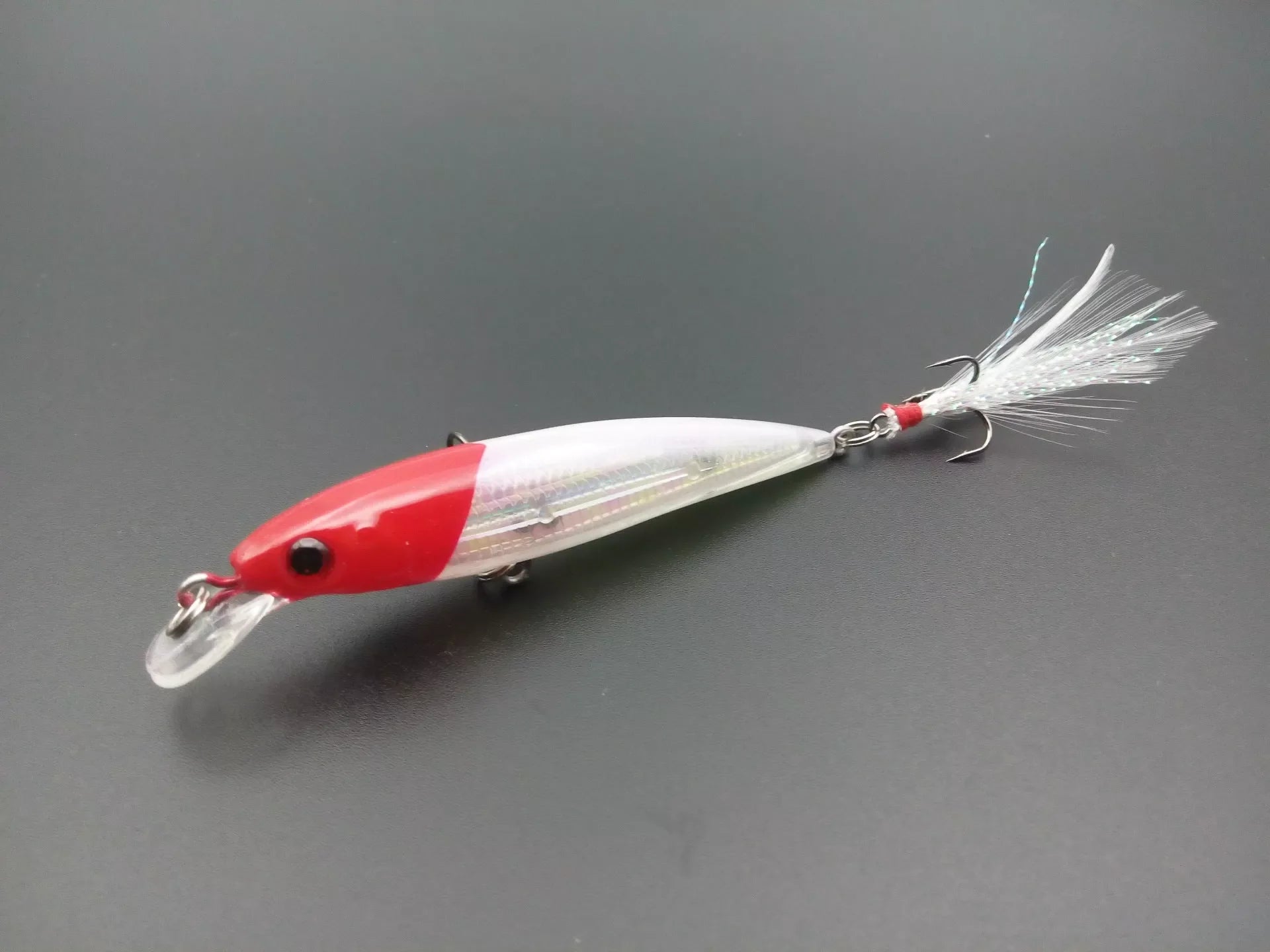 Bionic Feather Bait with 3D eyes and laser tail hook for lifelike fishing