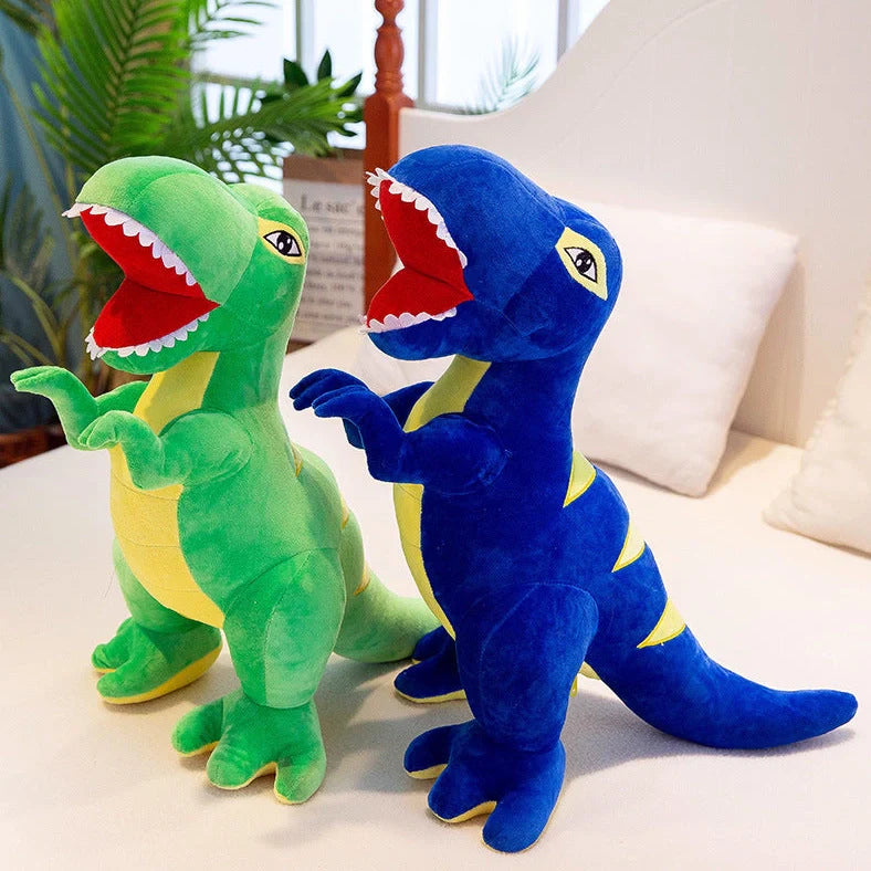 Blue plush dinosaur toy measuring 60cm tall with short plush fabric and PP cotton filling