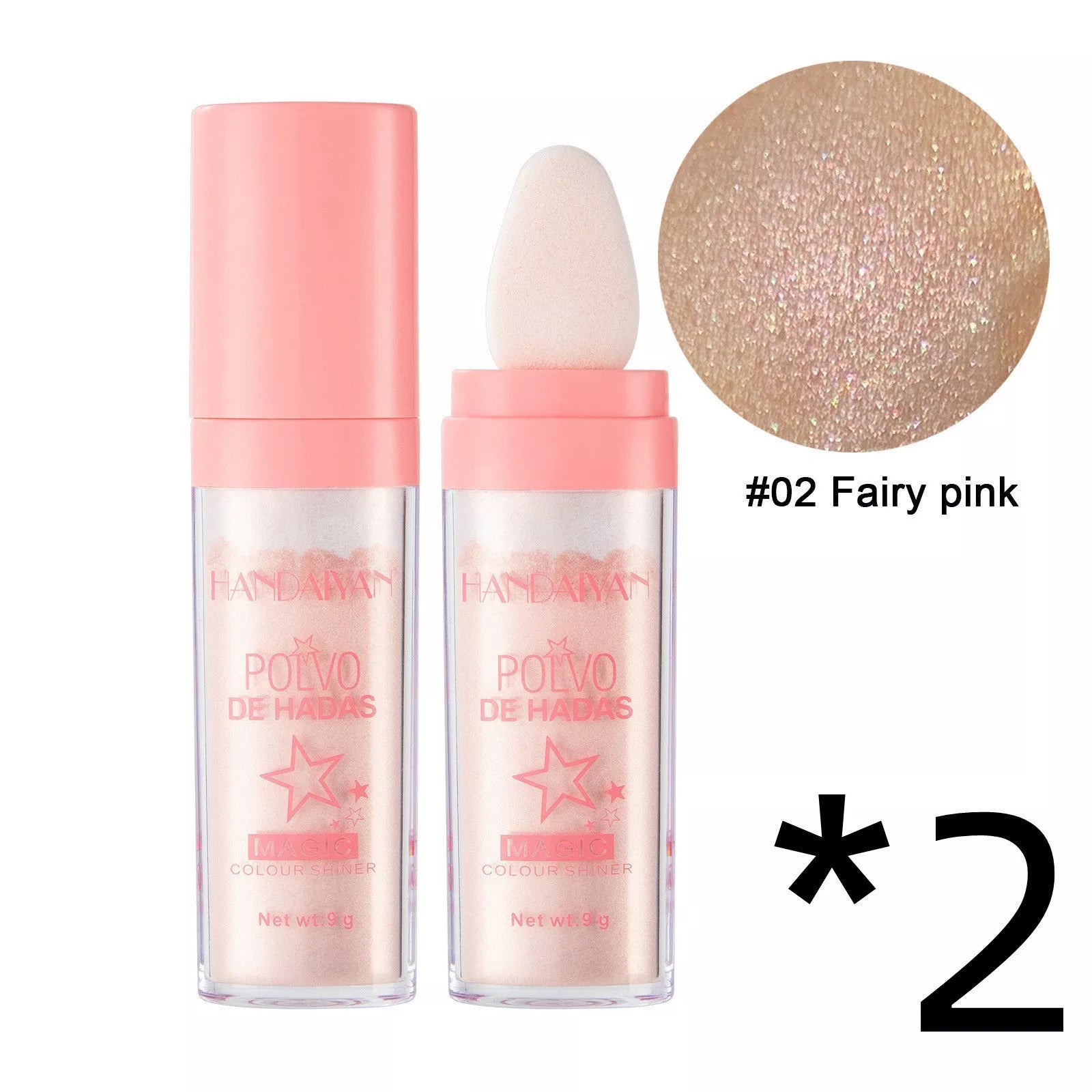 Fairy Highlight Pat Powder in white, pink, and golden brown shades for brightening and skin repair