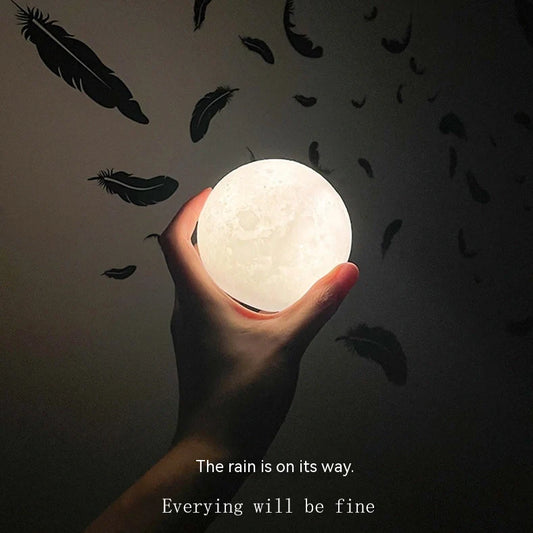 Moon rechargeable night lamp with 10cm 3D textured sphere showing concave and convex pattern details