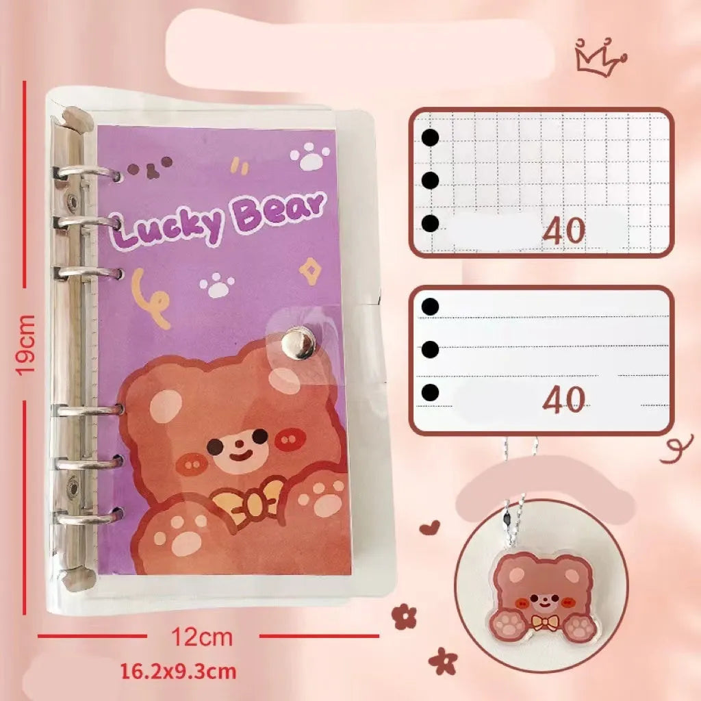 A6 student notebook with character design showing 6-hole binding and 90x170mm dimensions