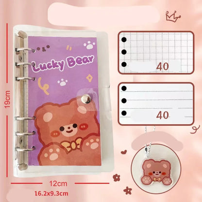 A6 student notebook with character design showing 6-hole binding and 90x170mm dimensions