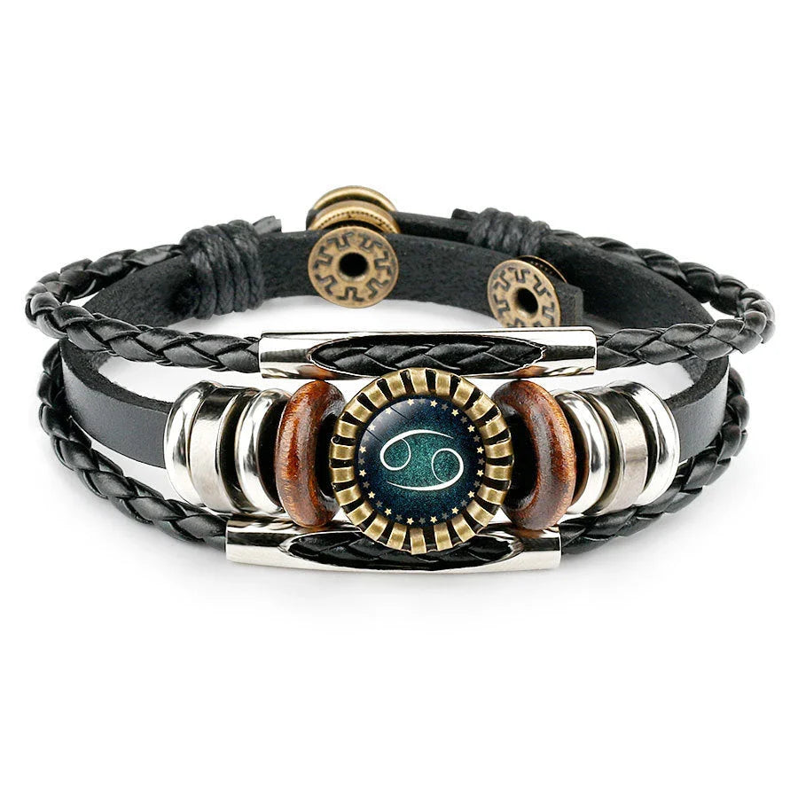 Stylish Zodiac Leather Bracelet with Captivating Glass Picture Display