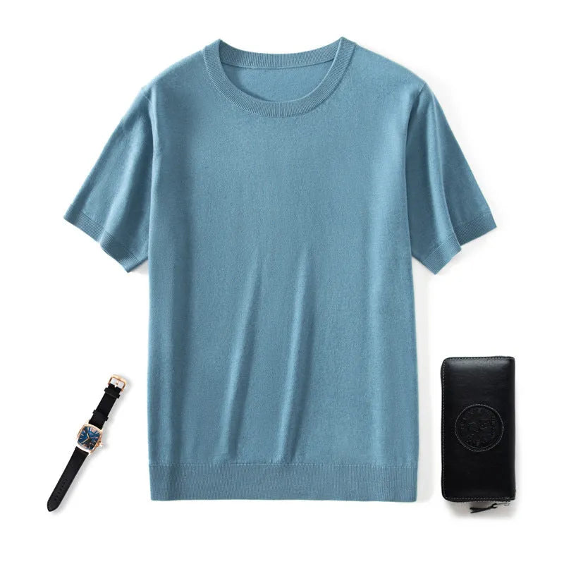 Men's loose-fit knitted short sleeve casual pullover shirt in multiple colours