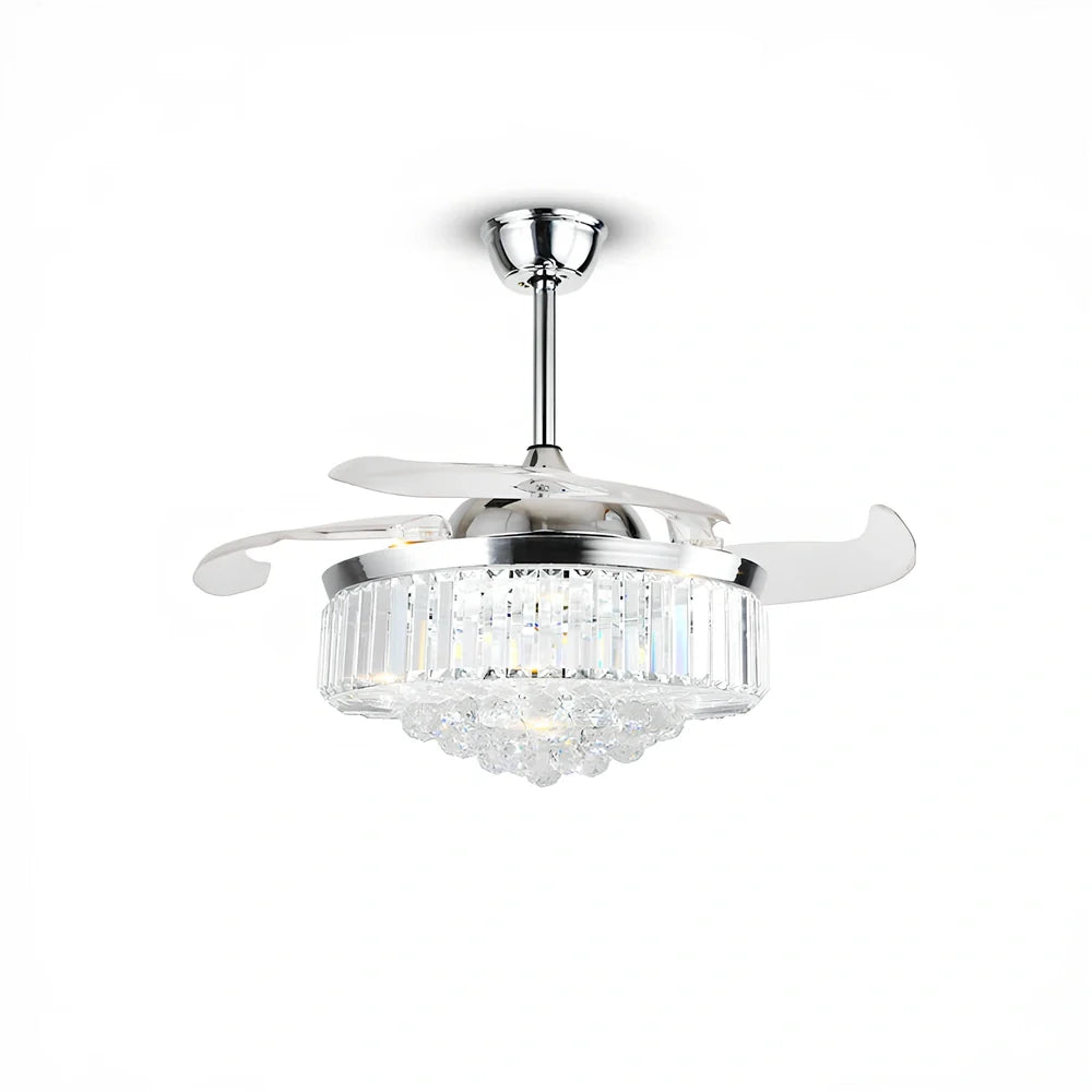 Crystal ceiling fan light with LED chandelier and 42-inch blades in European style with copper framework