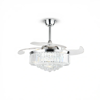 Crystal ceiling fan light with LED chandelier and 42-inch blades in European style with copper framework