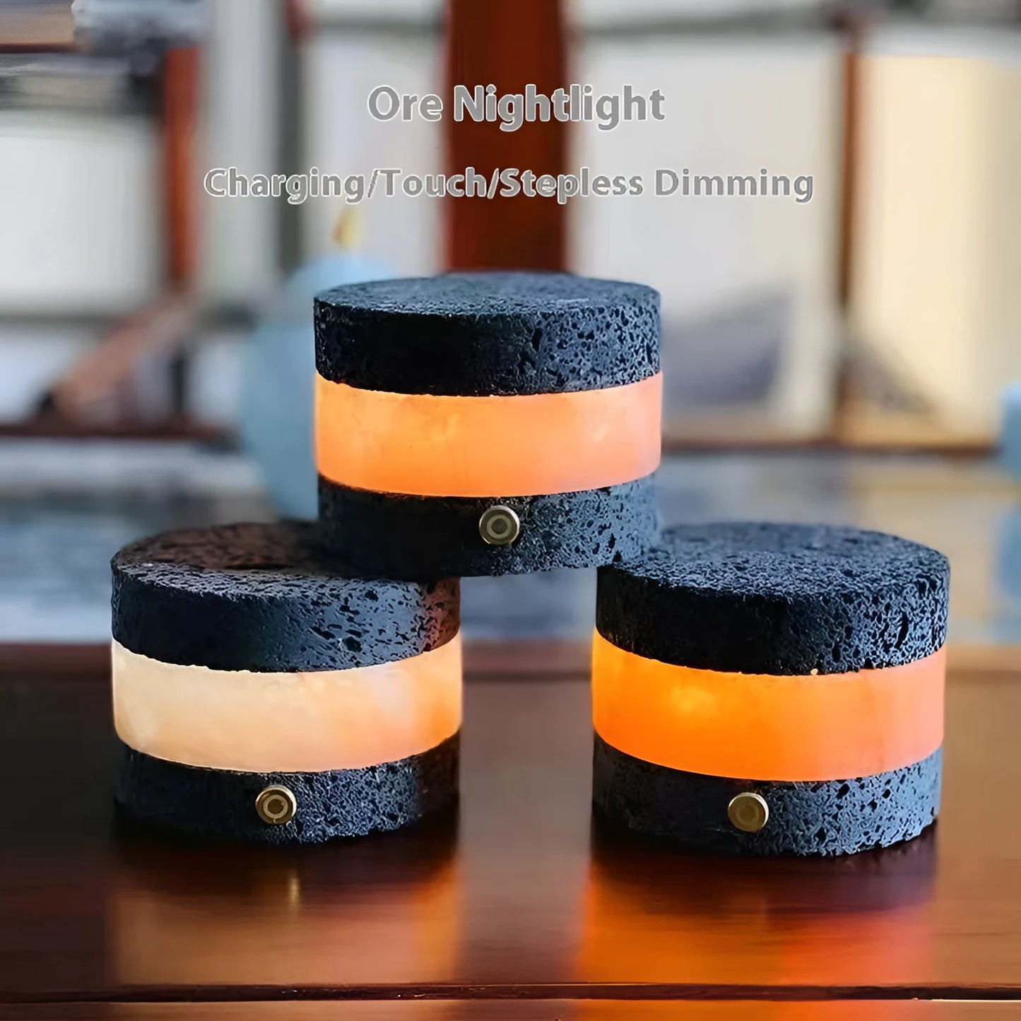 Volcanic rock USB-charged LED night lamp with dimming function and modern design