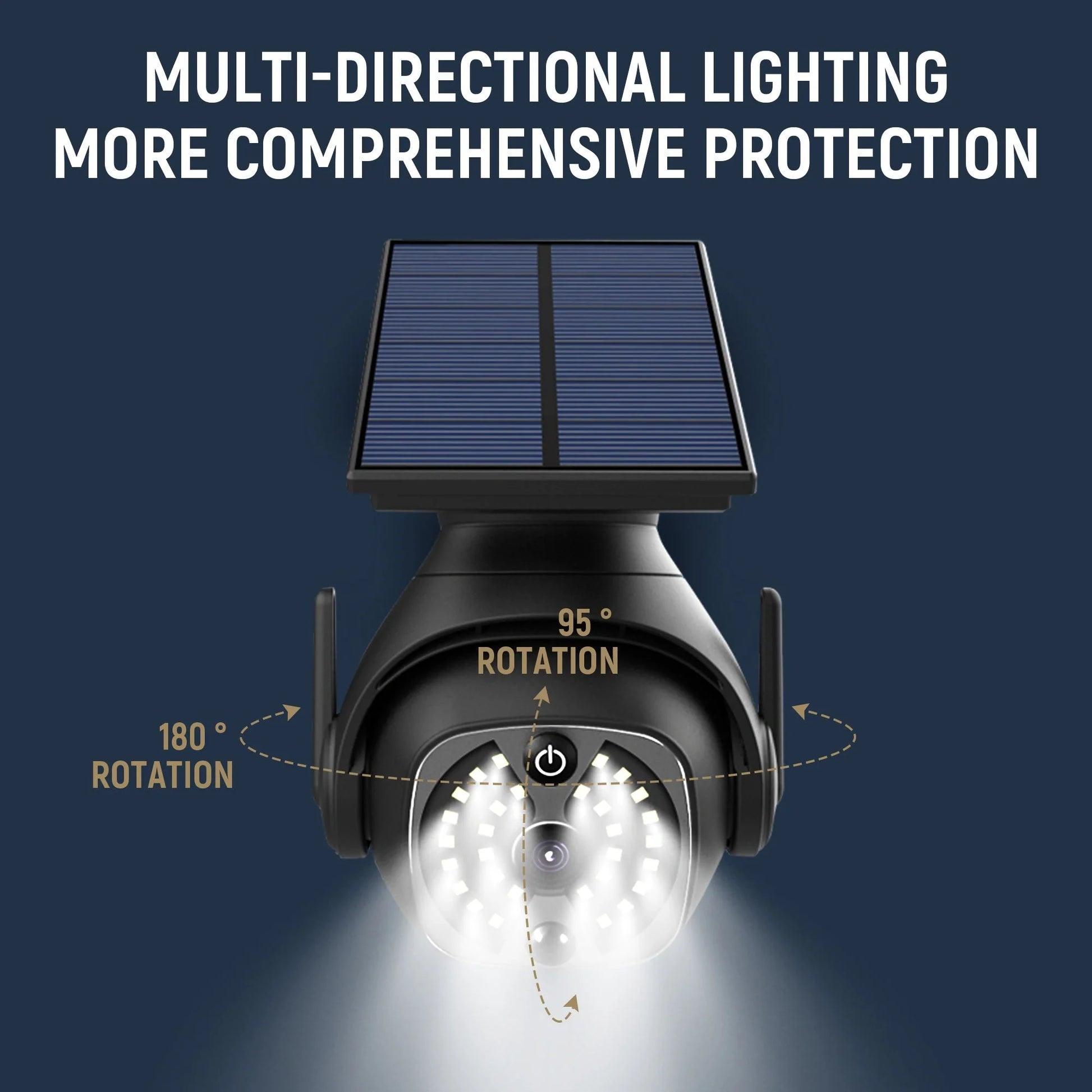 Solar-powered outdoor courtyard lights with human sensing and adjustable solar panels