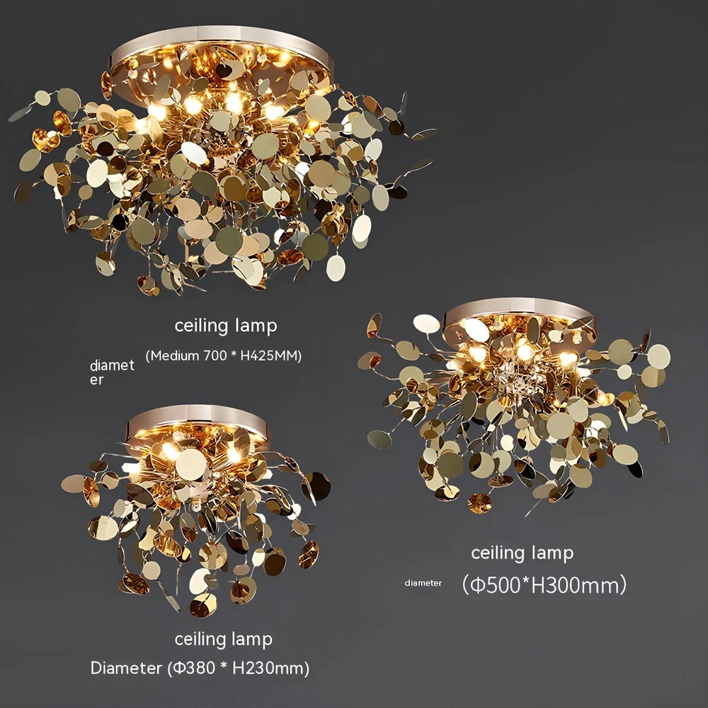 Stainless steel chandelier with eight G9 bulbs measuring 45cm height with tree blade design