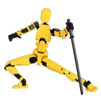 Highly posable 3D printed robot mannequin toy with interchangeable accessories, including wings and weapons