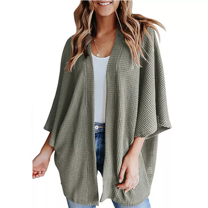 Bat Sleeve Waffle Gerson Women's Cardigan in various colors and sizes