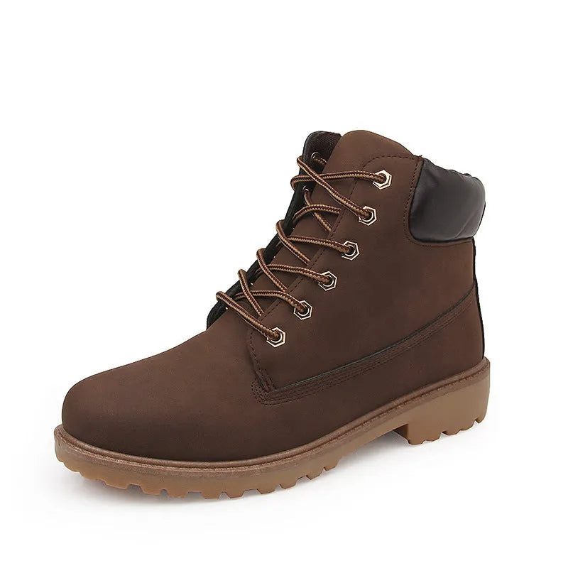 Men's pink high-top Martin boots with velvet lining and flat bottom design