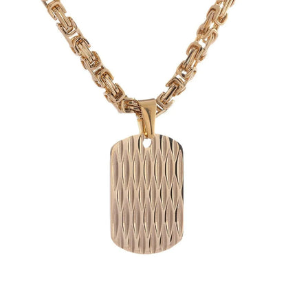 Men's titanium steel pendant necklace with water ripple geometric design on emperor chain in gold finish