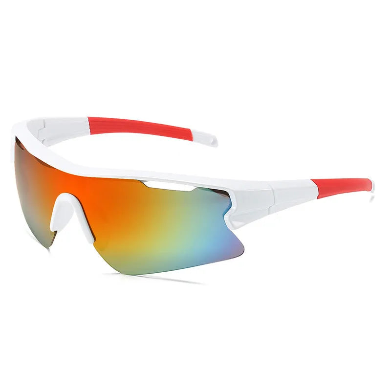 Windproof sports sunglasses with adjustable pads in black frame and grey lens for outdoor cycling