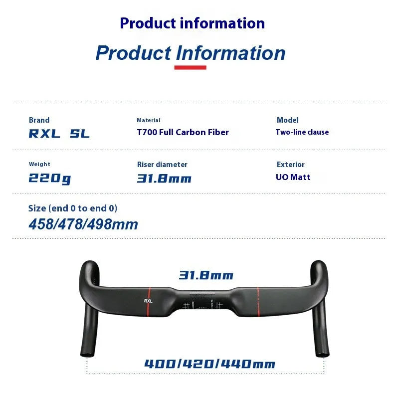 Carbon fibre road bicycle handlebar with double line design in red and black colour options