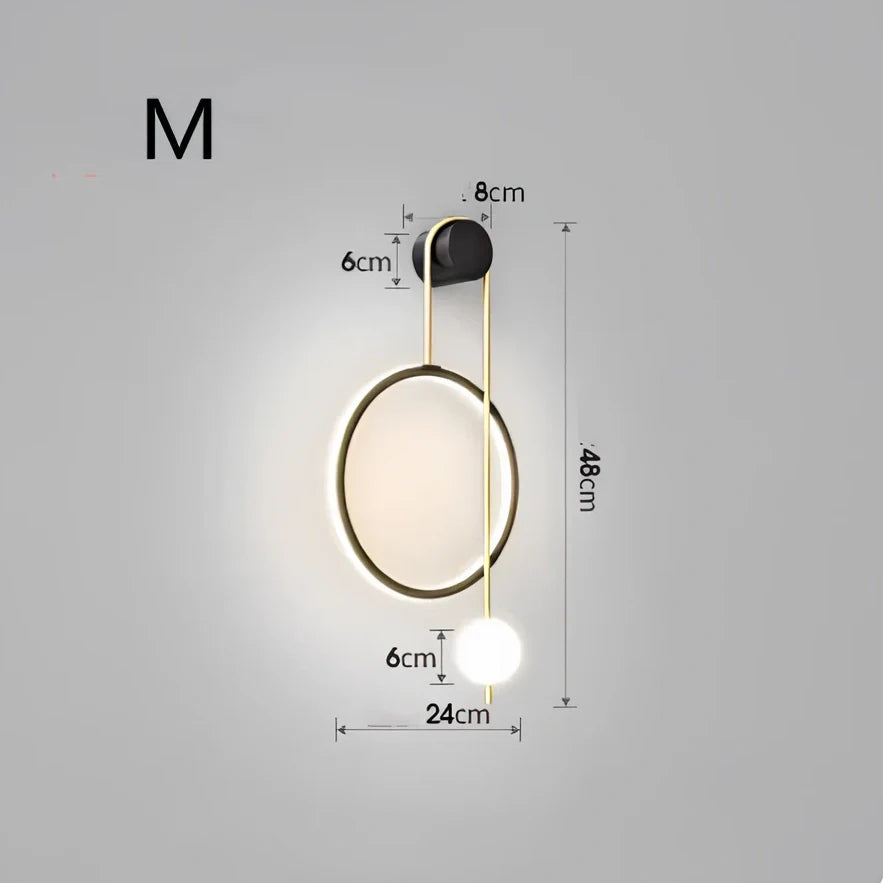 Nordic wall lamp with black gold finish and LED lighting, mounted beside bed with dimming controls