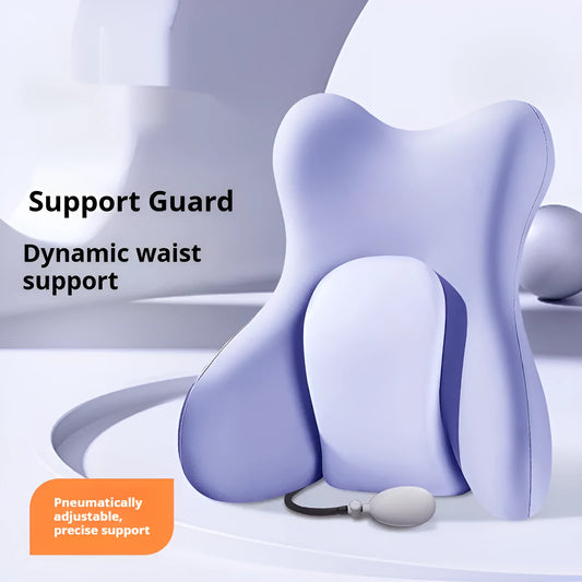 Ergonomic memory foam lumbar support cushion with a removable cover in a solid colour.