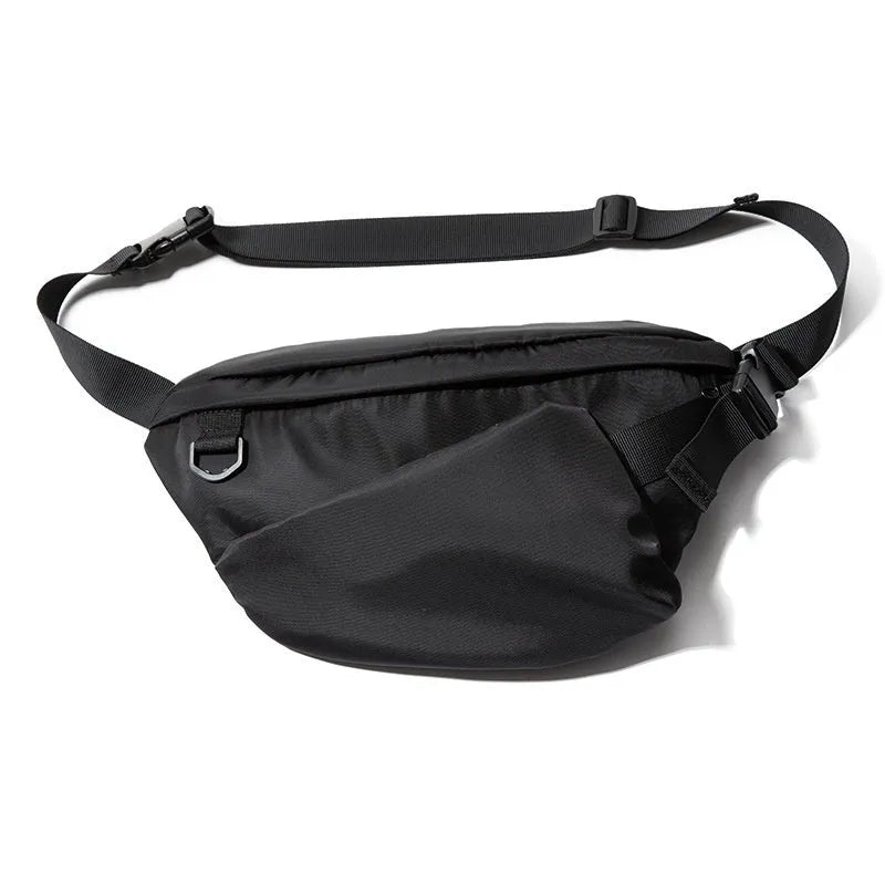 Black men's 8-inch Oxford fabric chest bag with slanted Japanese leisure design