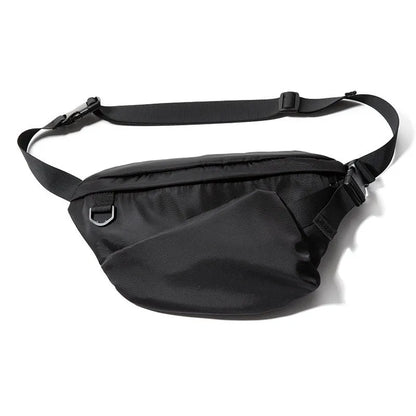 Black men's 8-inch Oxford fabric chest bag with slanted Japanese leisure design
