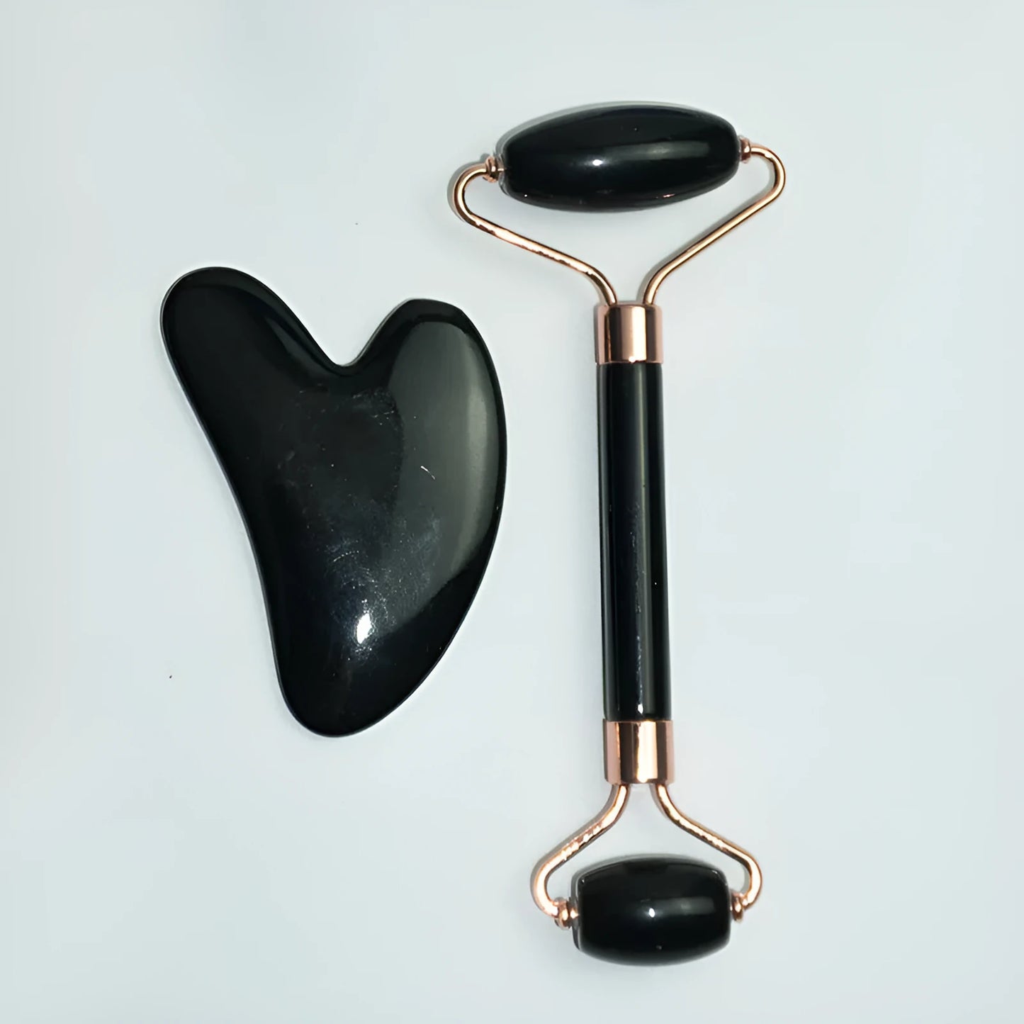 3cm heart-shaped stainless steel facial massage roller and scraping plate set with acupoint map