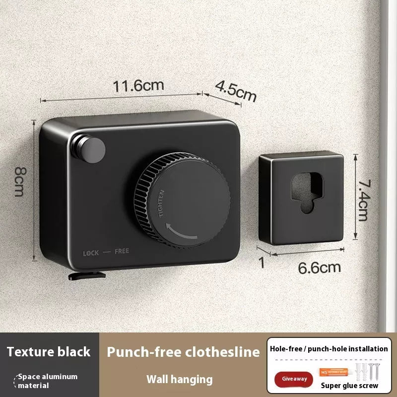 Telescopic wall-mounted laundry line in gun gray, black, and matt white options