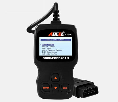 Black universal OBD2 auto scanner code reader with LCD display for car engine diagnostics