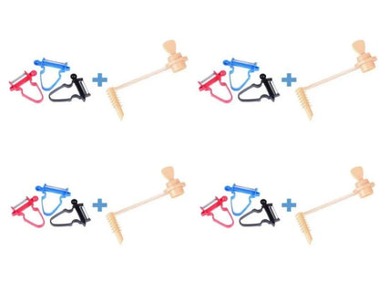 Stainless steel vegetable peeler set with black, blue, red handles and dual swivel blades