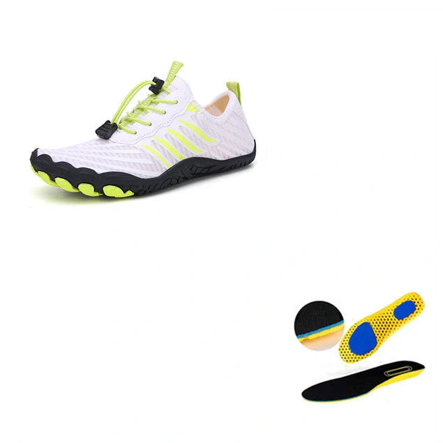 Leisure swimming wading shoes with non-slip rubber sole in grey, black, white, and moonlight colors