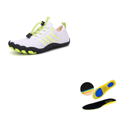 Leisure swimming wading shoes with non-slip rubber sole in grey, black, white, and moonlight colors