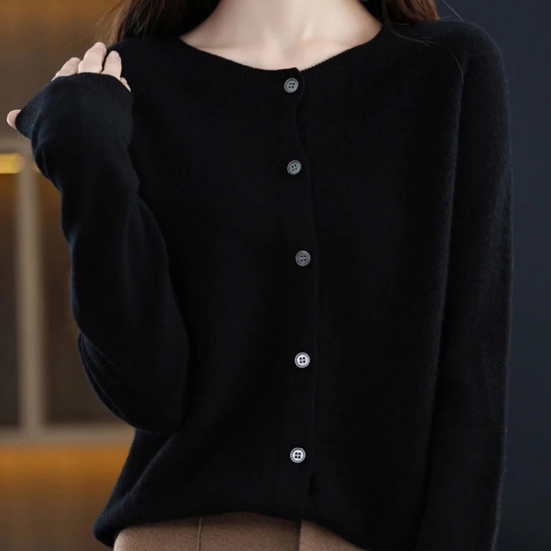 Stylish and comfortable Merino wool cardigan sweater for women in a variety of chic colors