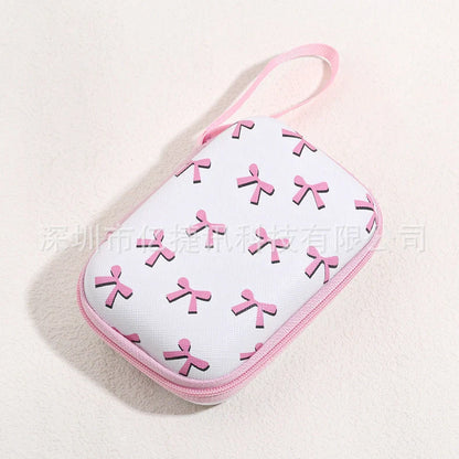 Square hard shell EVA cable storage bag with zipper, 11x8x4cm dimensions, showing Bunny Plaid design variant