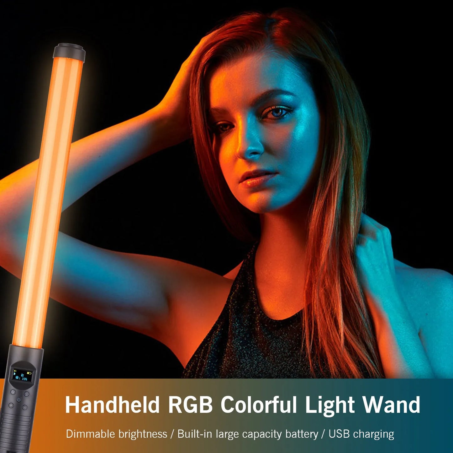 Handheld dual colour temperature LED photography fill light stick with RGB modes and USB charging