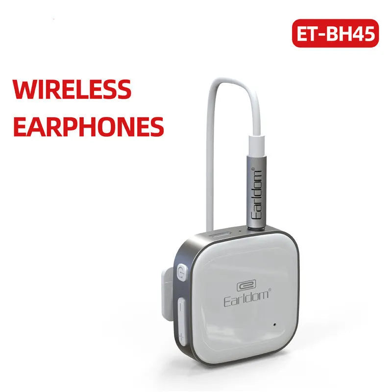 Bluetooth audio receiver with lavalier clip for running headphones in black, grey, or red