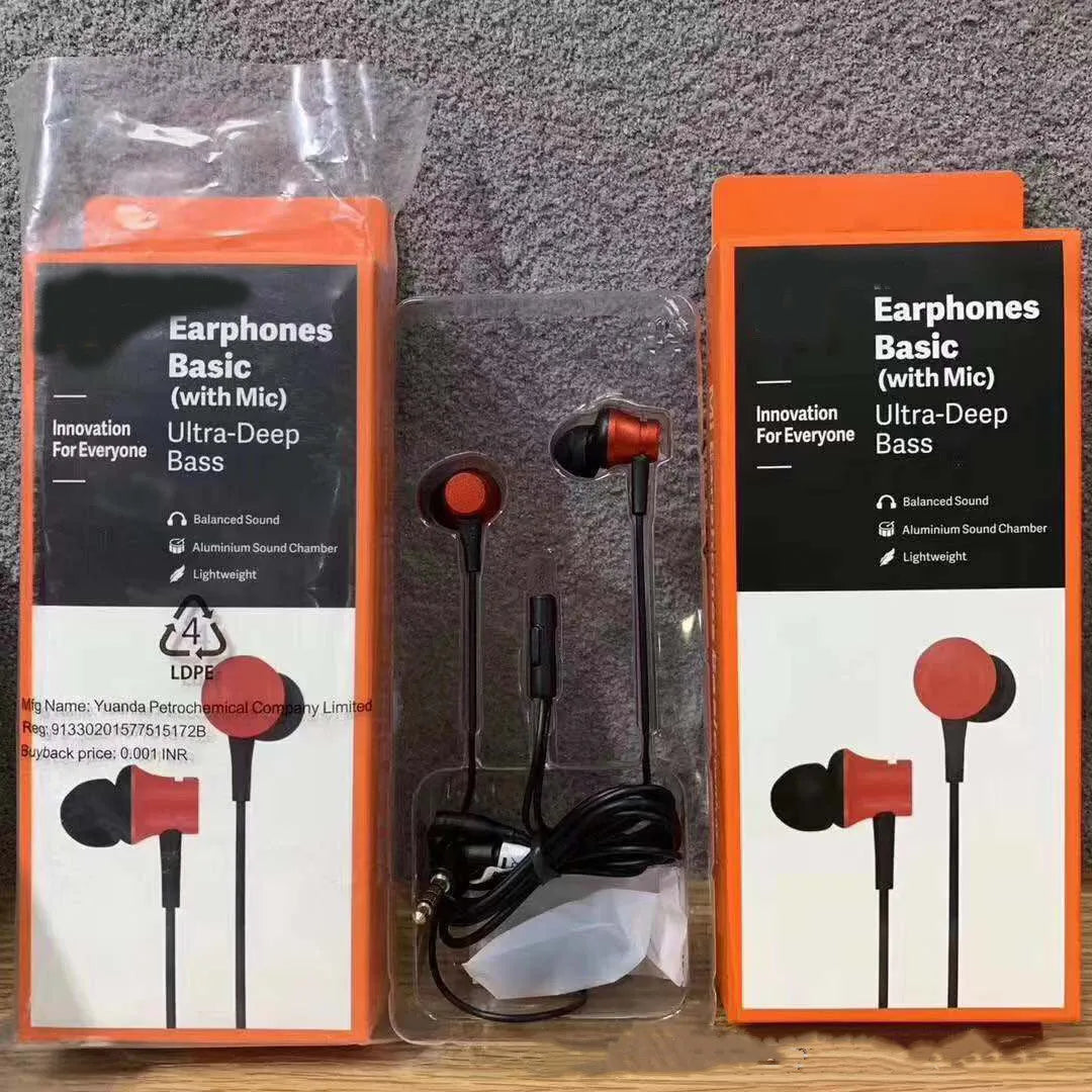 Piston in-ear headphones with 3.5mm wired connector in black, blue, and red colour options