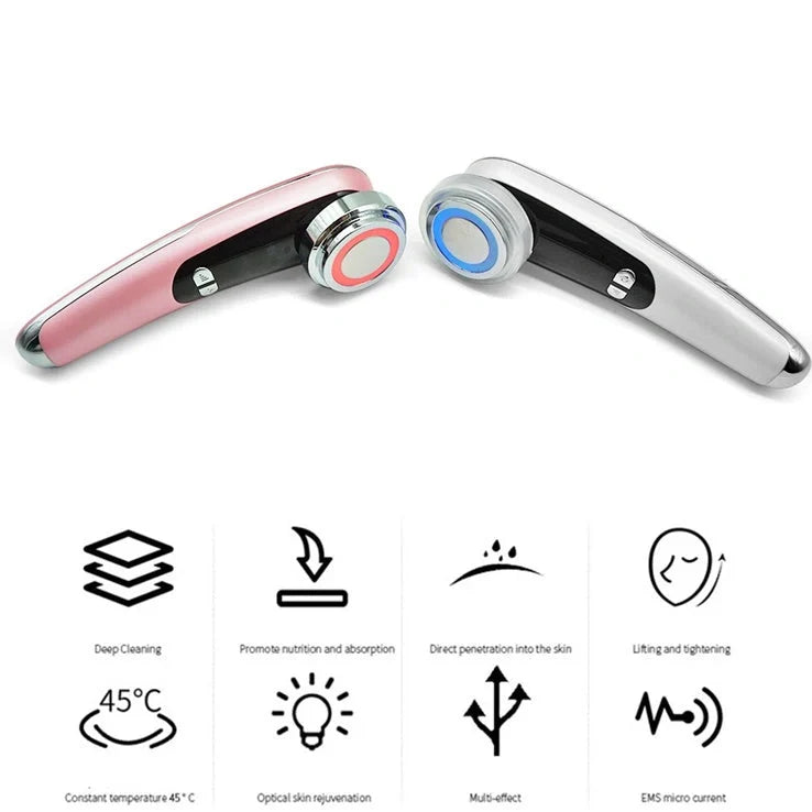 Photon facial massage device with red-blue light therapy, 166mm compact design